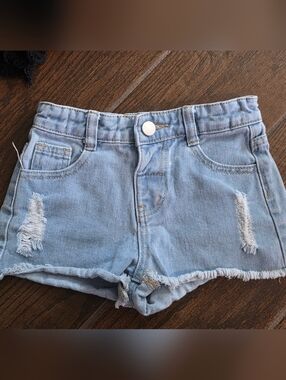 SHEIN Girls Light Blue Distressed Denim Shorts